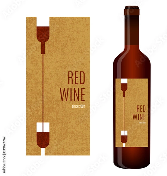 Obraz Vector wine label with pouring wine and wine glasses
