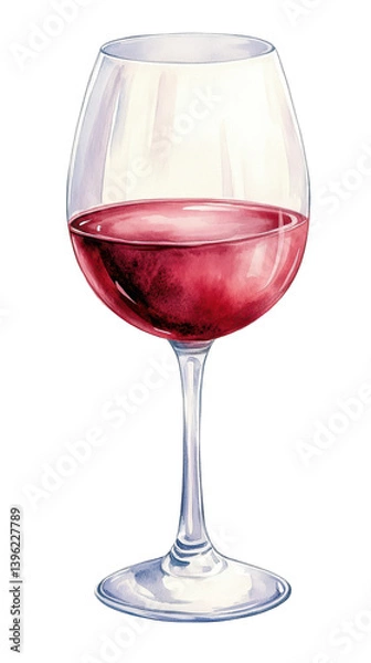 Fototapeta Elegant watercolor illustration of a beautiful glass of red wine capturing the essence of fine dining and relaxation