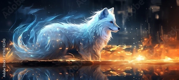 Obraz the nine-tailed fox knight wagged his tail shaped wallpaper design, ai generative