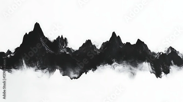 Fototapeta Abstract Monochrome Mountain Range Illustration with Textured Ink Blots