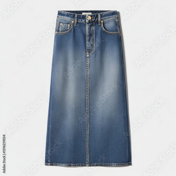 Fototapeta Stonewashed denim skirt A-line midi lengt-1 - faded midi summer washed knee-length