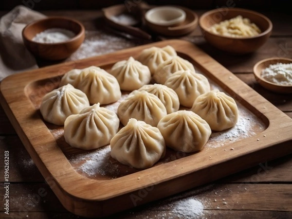 Fototapeta Delicious handmade dumplings prepared in a cozy kitchen setting Generative AI