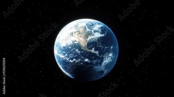Fototapeta Earth viewed from space with stars in the background.