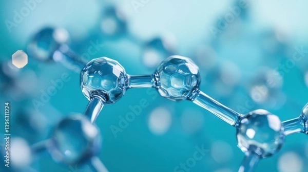 Fototapeta Molecular structure in blue background with translucent spheres.