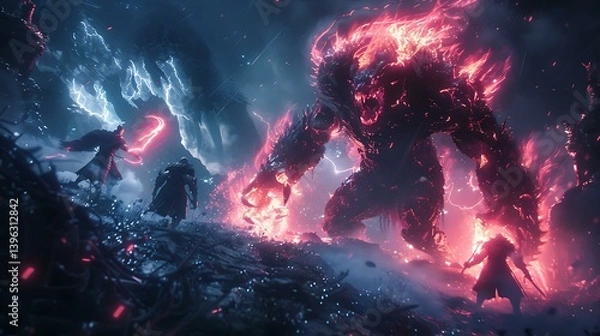 Fototapeta Fiery Colossus Battles Legendary Warriors of excellence in splendor beyond compare with grace