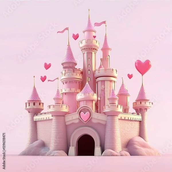 Fototapeta Pink Castle of Hearts A Whimsical Valentine Dream of excellence in splendor beyond compare