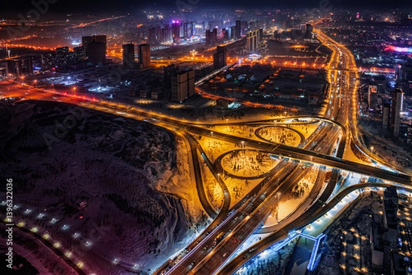 Obraz Night view of the Yitong River in Changchun, China during the Lantern Festival