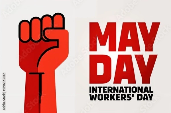 Obraz A bold raised fist in vibrant red symbolizes unity and strength, representing the spirit of labor and social justice during International Workers' Day festivities worldwide.