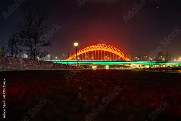 Obraz Night view of the Yitong River in Changchun, China during the Lantern Festival