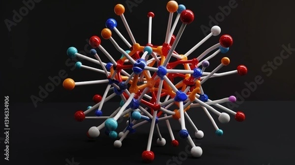 Obraz Unlock the Microscopic Mystery: The Abstract Virus Molecular Structure Model Shocks! The picture focuses on the mysterious virus molecular structure. Complex and orderly lines and shapes are intertwin
