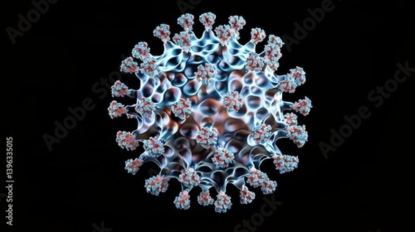 Obraz Unlock the Microscopic Mystery: The Abstract Virus Molecular Structure Model Shocks! The picture focuses on the mysterious virus molecular structure. Complex and orderly lines and shapes are intertwin