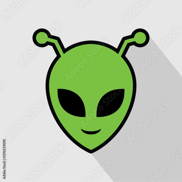 Obraz Extraterrestrial alien face green head isolated on white background