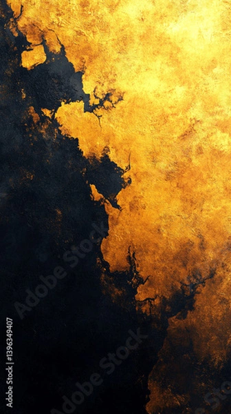 Fototapeta A vibrant yellow and black grainy background featuring a glowing abstract luminous color gradient, creating a noisy texture perfect for modern poster, banner, or header design.

