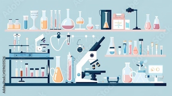 Obraz Showcasing the Beauty of Medical Precision: The Orderly Arrangement of Clean Medical Lab Equipment! The picture focuses on an immaculate medical laboratory where various equipment such as analyzers an