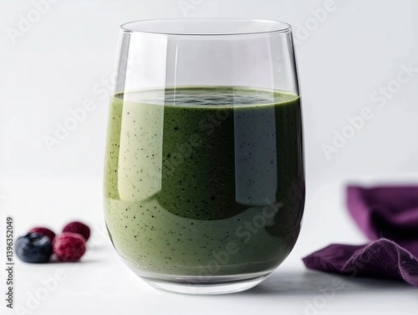 Obraz  A transparent glass filled with a green smoothie  isolated on a white background 