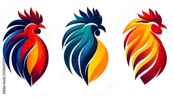 Obraz Colorful Rooster Trio Vibrant Logo Designs.