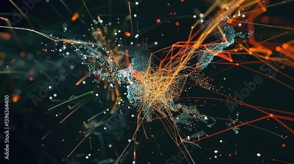 Obraz Insight into the Global Data Vein: A Complete Analysis of the World Map Data Flow Connection Nodes! The picture shows a global map, with data flow lines crisscrossing like bright veins, connecting eac