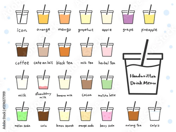 Obraz カラフルな飲み物の手描きアイコンセット