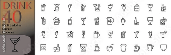 Fototapeta Icons Drink set cannot be edited already expanded and merged