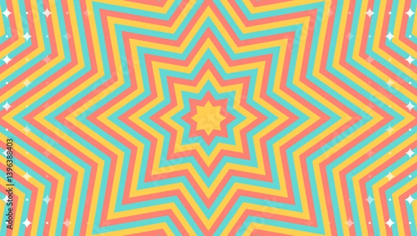 Fototapeta 同心状の星形のイメージとキラキラのパターン背景、八角星、ポップなデザイン
