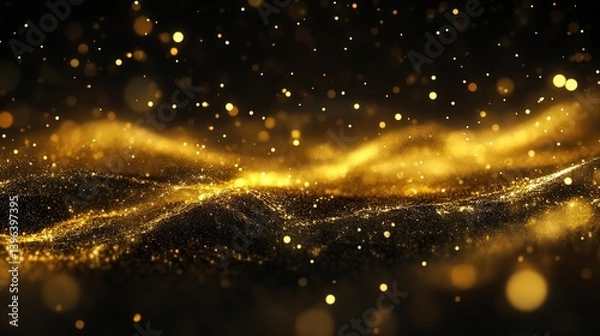 Fototapeta  Abstract Modern Magic Gold Dust Background Over Black: Beautiful Golden Art Widescreen