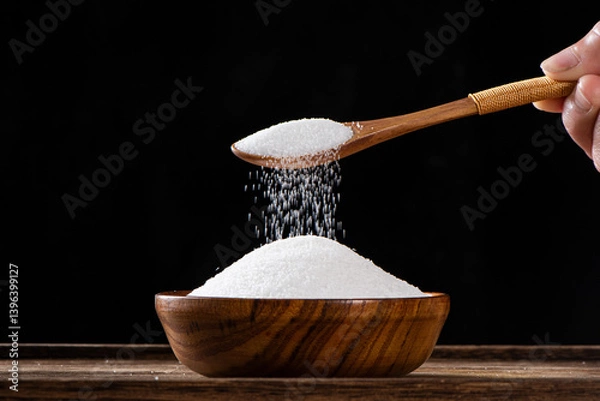 Obraz pure natural salt on wooden table.
