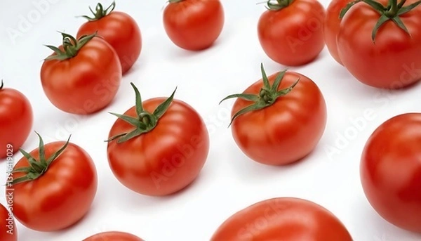 Fototapeta Flying tomatoes cut into circles Tomatoes tomatoes cut fresh tomatoes Isolated Background from tomatoes Different size,tomatoes, colours, vitamin, vegetable, cut, isolated, background,56