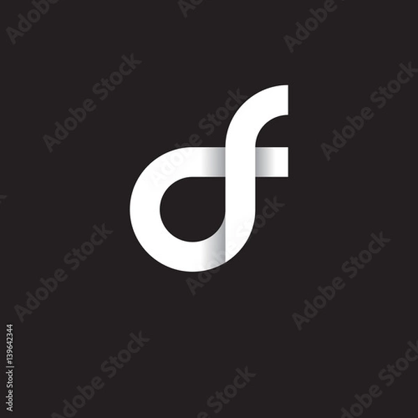 Fototapeta Initial lowercase letter df, linked circle rounded logo with shadow gradient, white color on black background