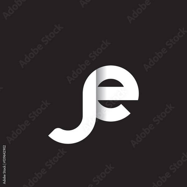 Fototapeta Initial lowercase letter je, linked circle rounded logo with shadow gradient, white color on black background