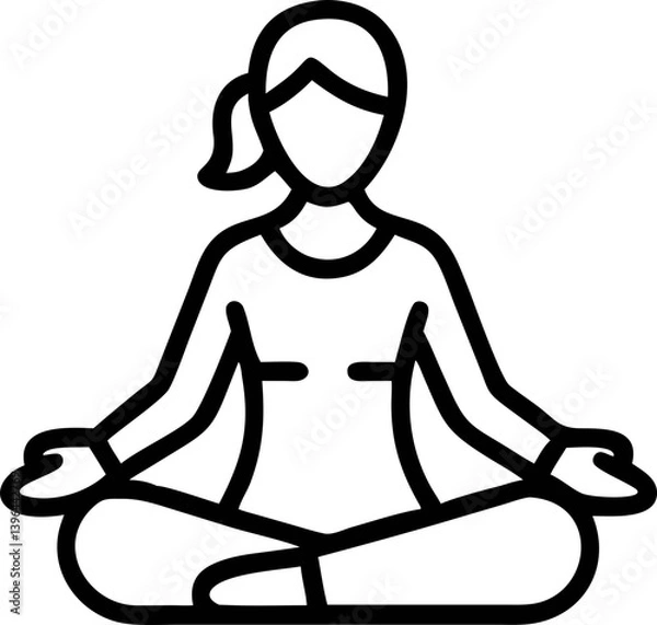 Fototapeta simple line drawing of person sitting cross legged in meditative yoga pose, conveying calmness and relaxation. figure is depicted with minimal detail, focusing on posture