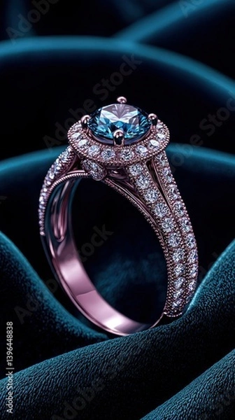 Obraz Intricate ring with blue gem atop velvet