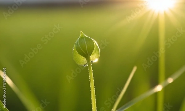 Obraz 비옥한땅에서 피어오르는 새싹 이슬이 맺혀있다.