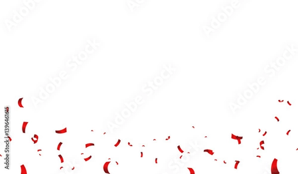Obraz Bright red glitter confetti, ribbons falling on a white background. Festive serpentine decorations scattered on the floor, perfect for New Year, birthdays, or Valentine's Day celebrations.