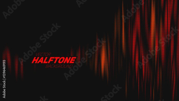 Fototapeta Abstract vector torn red halftone sound wave. Scrathed dotted texture element.