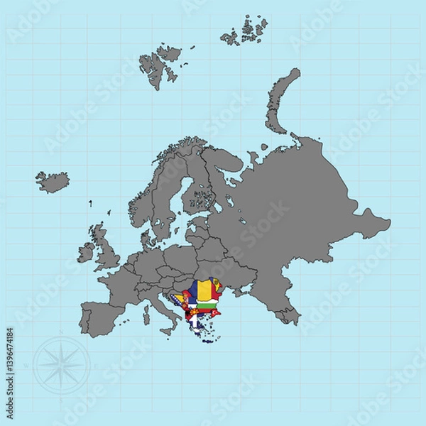 Obraz Southeastern Europe continent Vector illustration of flag map