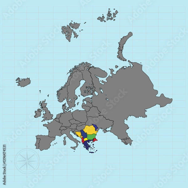 Obraz Southeastern Europe continent Vector illustration of flag map
