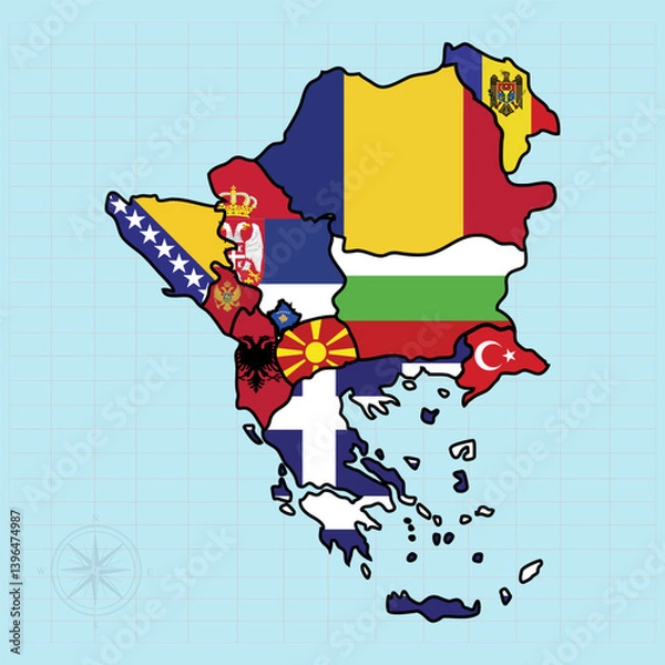 Obraz Southeastern Europe continent Vector illustration of flag map