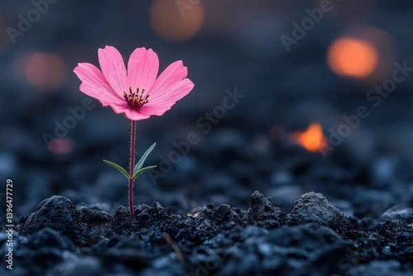 Obraz Pink flower blooms in desolate landscape a beacon of hope and resilience