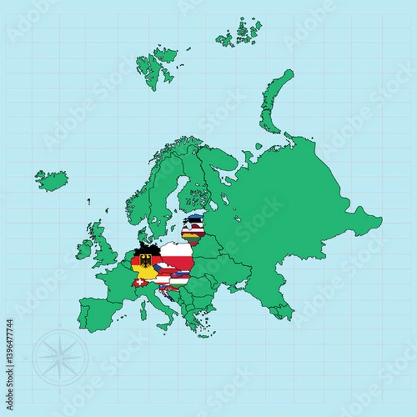 Obraz Center Europe continent Vector illustration of flag map	