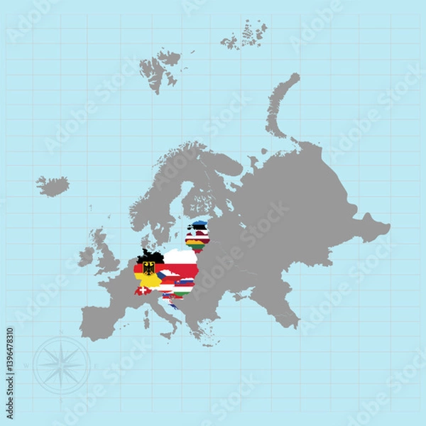 Obraz Center Europe continent Vector illustration of flag map	