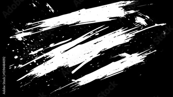 Obraz Dynamic Grunge Brush Strokes with Ink Splatter on Black Background