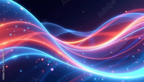 Fototapeta Abstract Red and Blue Glowing Waves Digital Art Background Perfect for technology website or presentation
