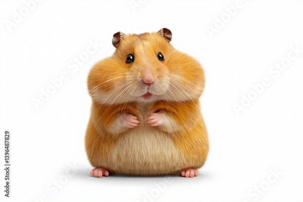 Obraz Round and Fluffy 3D Hamster with Tiny Paws on White