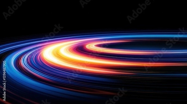 Fototapeta Vibrant swirling light patterns create dynamic motion against a dark background