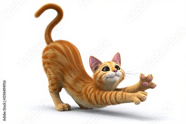 Obraz 3D Cartoon Cat Stretching on White Background