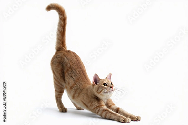Obraz Charming 3D Render of a Stretching Cat on White Background
