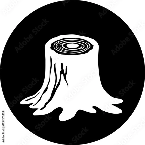 Fototapeta Monochrome vector graphic featuring a tree stump set against a circular backdrop