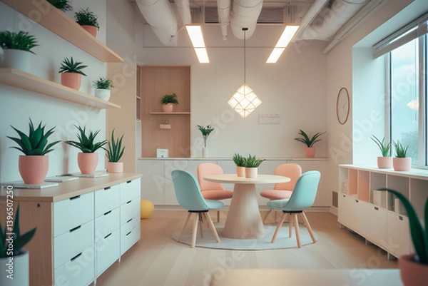 Obraz Minimalist Cute Office with Scandinavian Aesthetic
