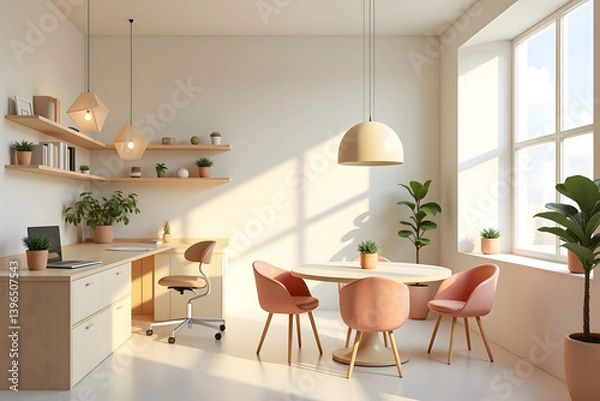 Obraz Minimalist Cute Office with Scandinavian Aesthetic