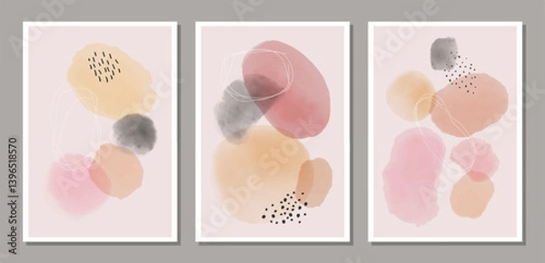 Fototapeta Trendy set of abstract creative minimal artistic hand painted compositions